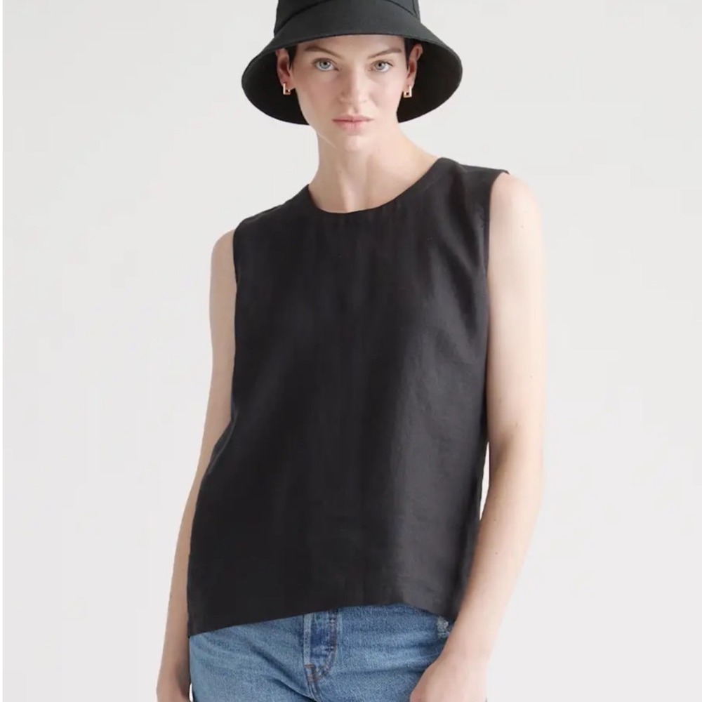 Quince Black 100% European Flax Linen Sleeveless Shell Tank Top XS MIVN004